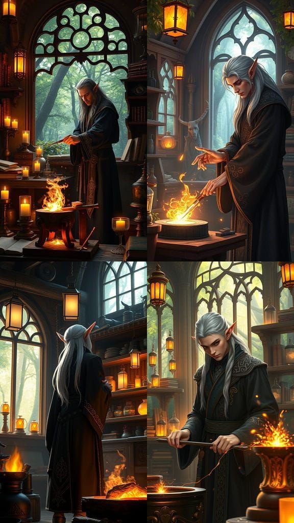 Ethereal Elf Craftsman in Whimsical Workshop