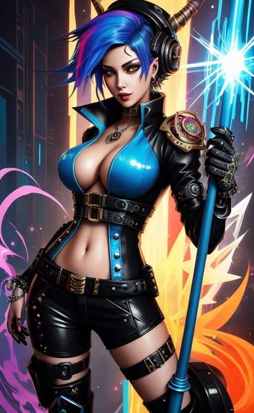 Steampunk Cyberpunk Sorceress in Graffiti Art Style