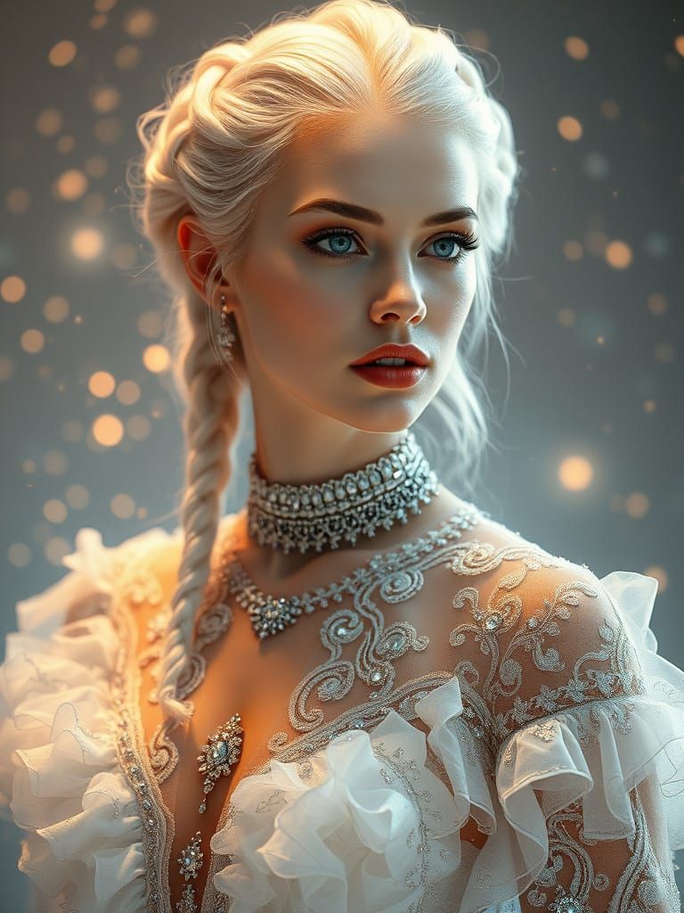 Elegant Woman with Platinum Braids in Ethereal Glow