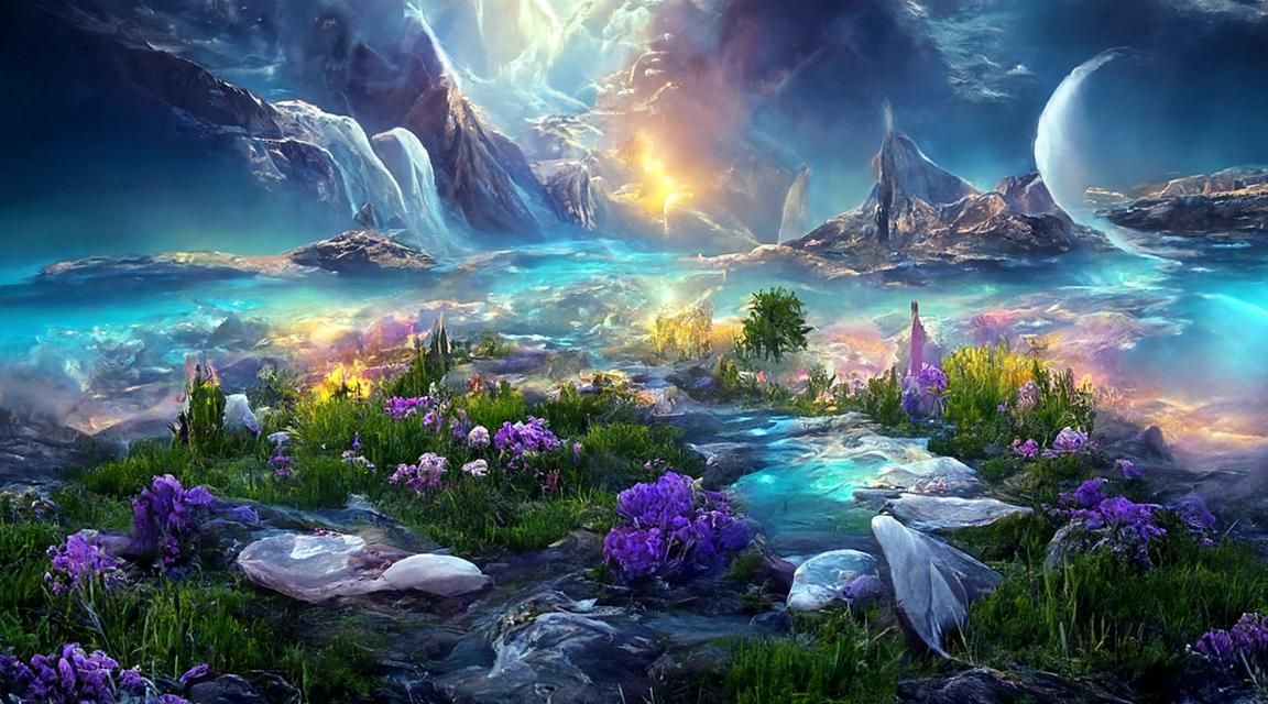 Iridescent Fantasy Landscape with Astral Sky