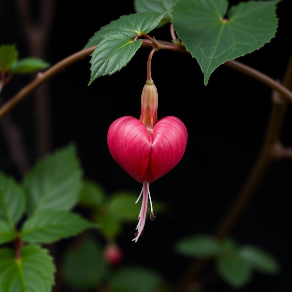 Single Bleeding Heart Fuchsia on Black Background