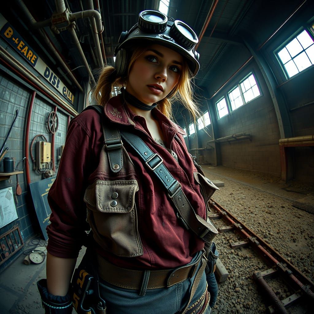 Anarcho-Steampunk Hunter in Gritty Factory