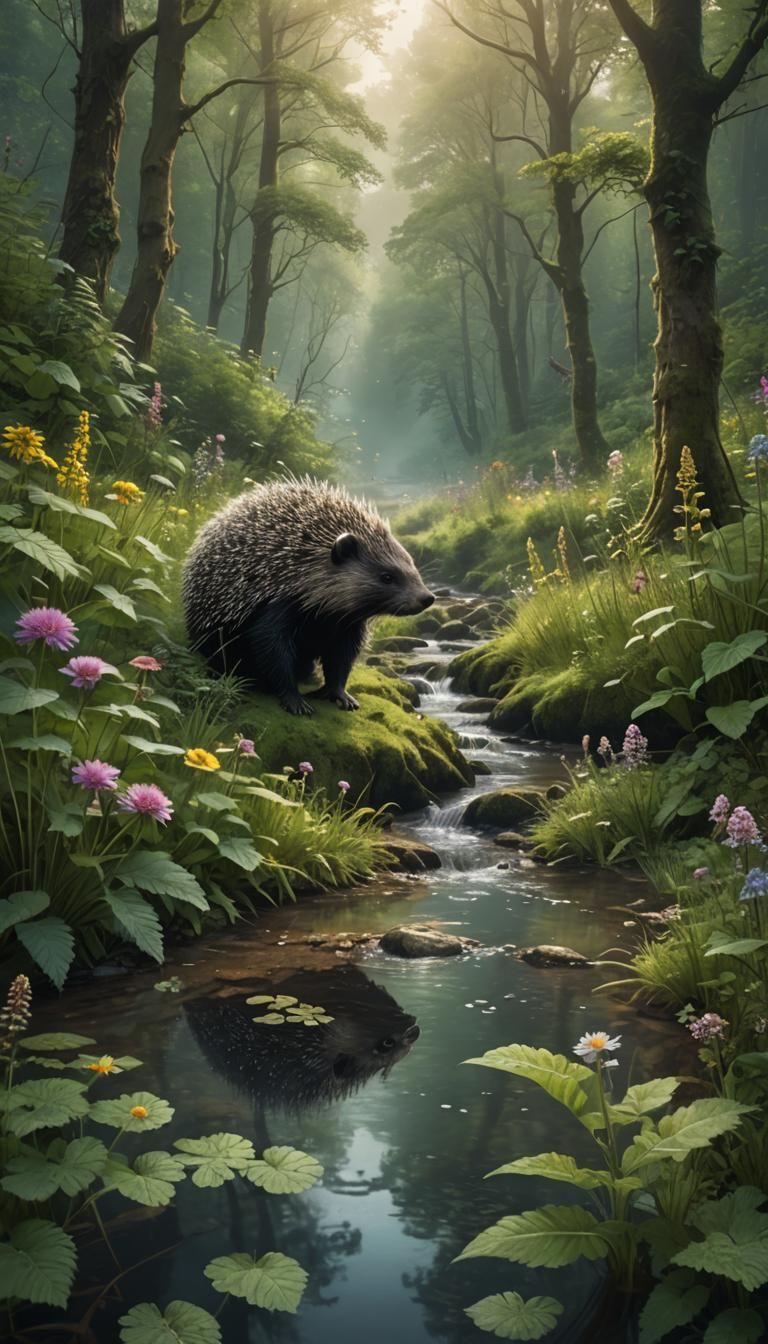Porcupine in Ethereal Woods: Digital Matte Painting