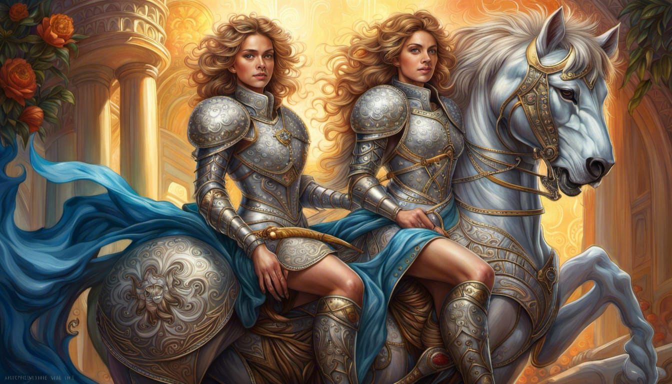 Woman Knight on Lion, Ornate Photorealistic Portrait