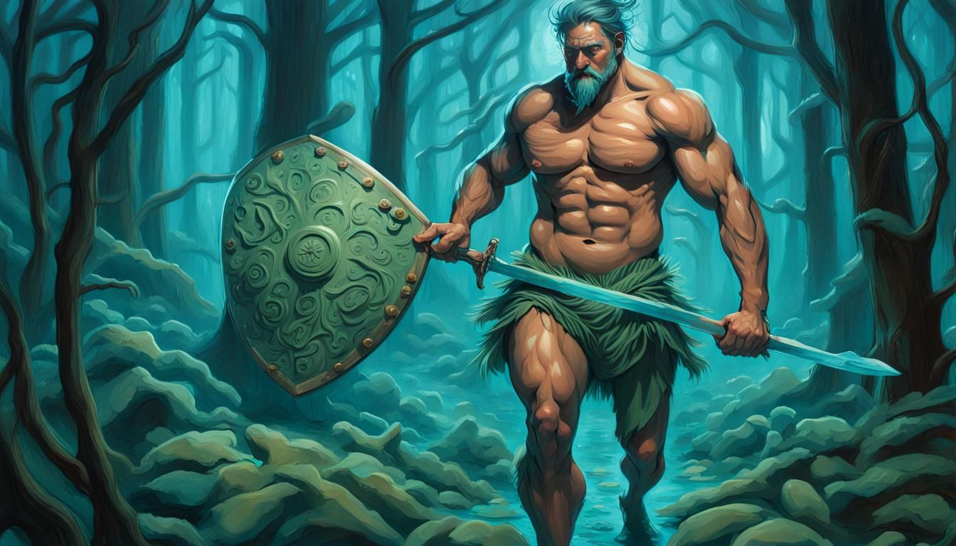 Warrior in Bioluminescent Forest: Surreal Art