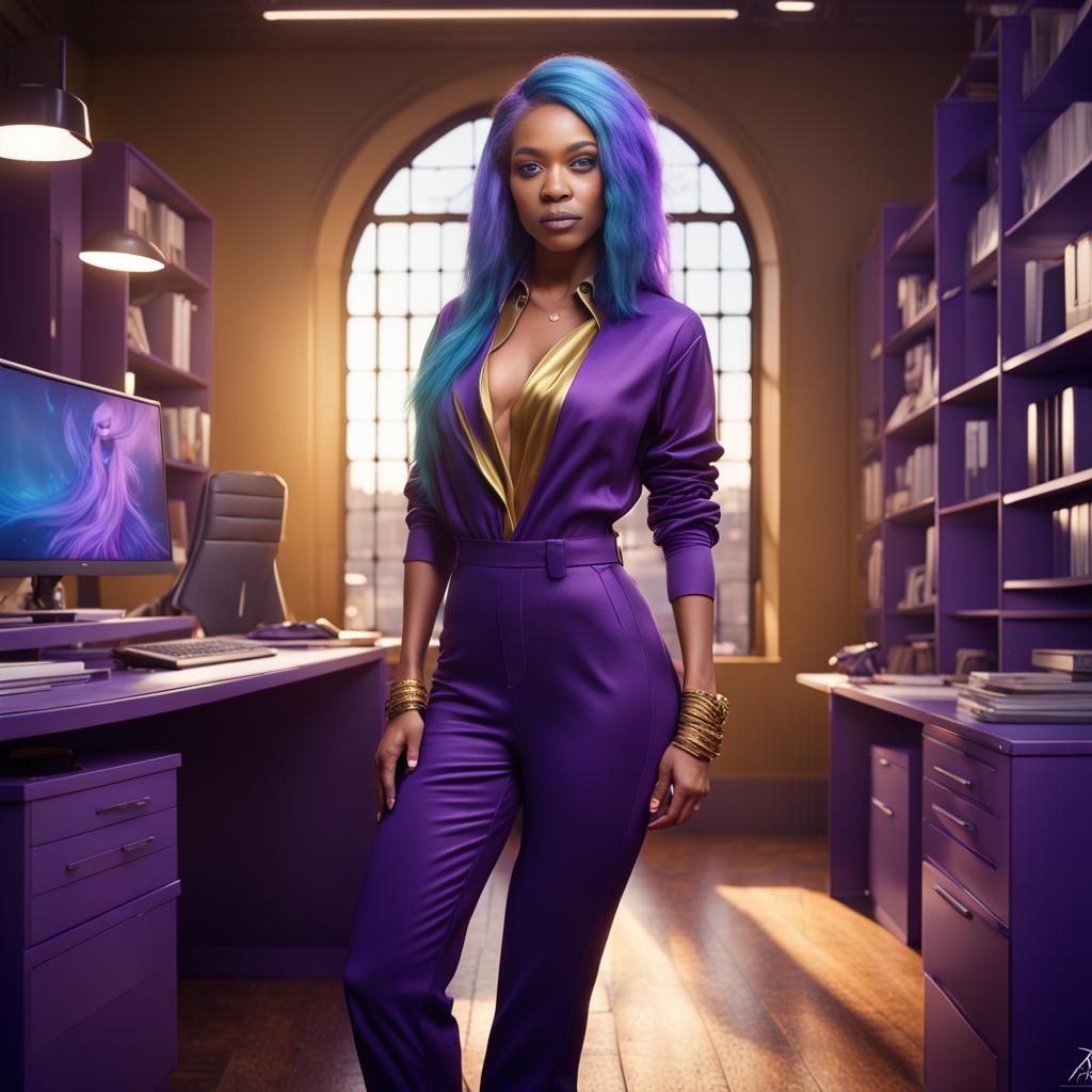 Boss Lady in Purple and Gold Office: Fantasy Concept Art