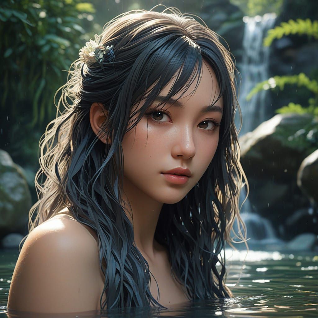 Serene Water Nymph in 3D Anime Style