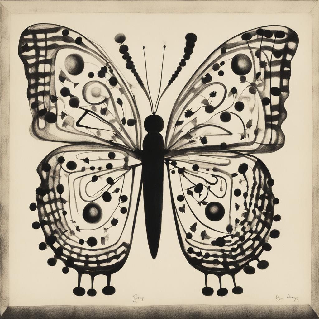 Surreal Butterfly Rayograph in Childlike Style