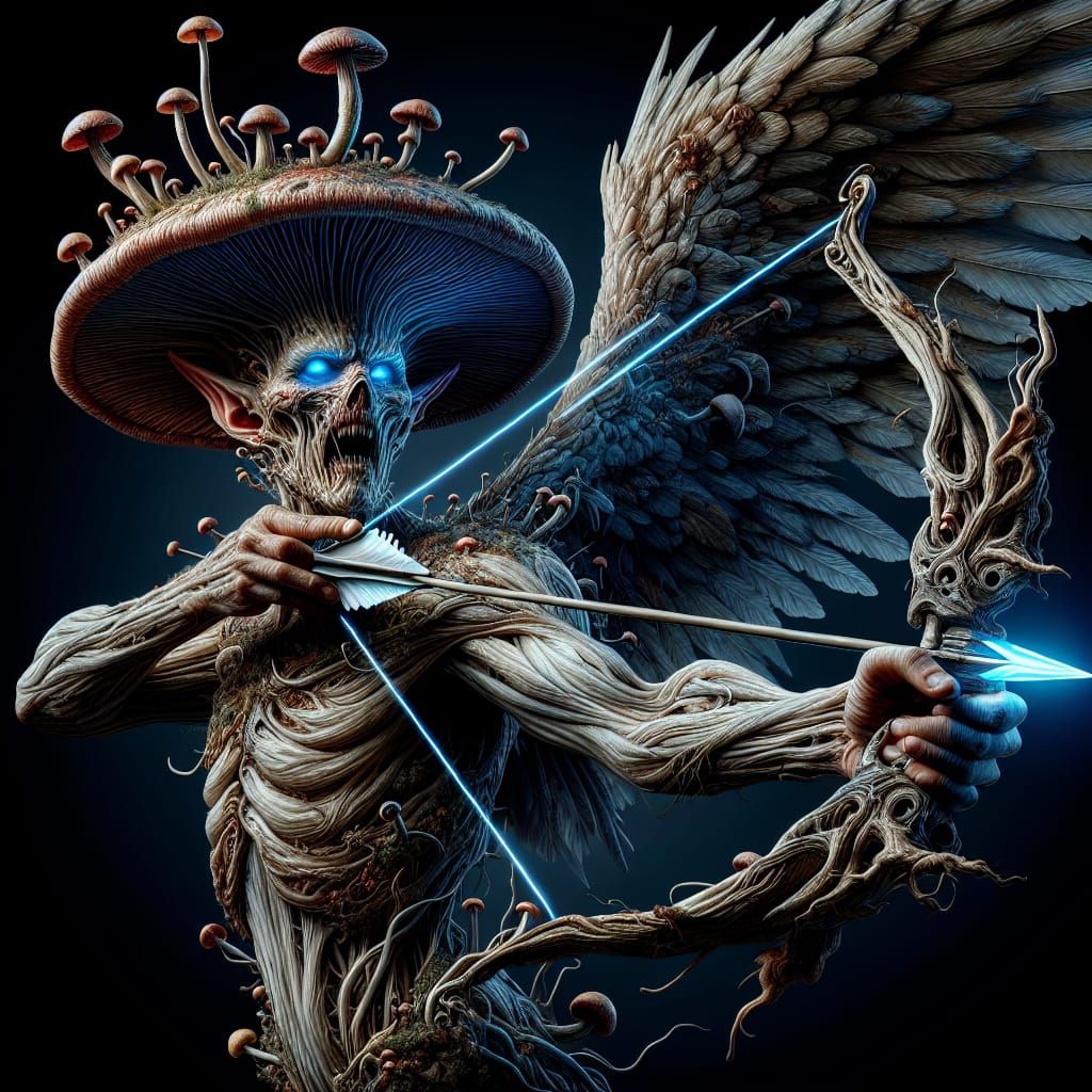 Mushroom Hybrid Archer with Crossbow in Surreal World