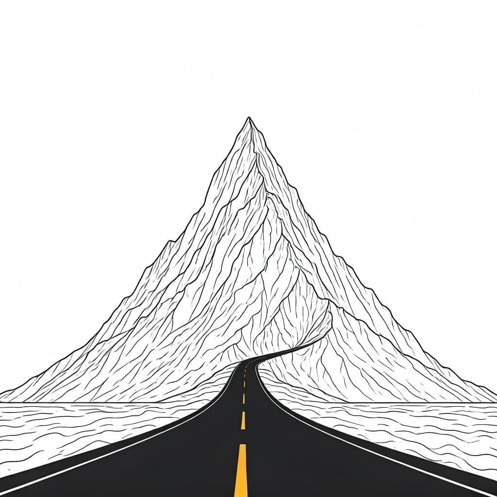 Simplified Mountain Landscape with a Paved Road to the Summi...
