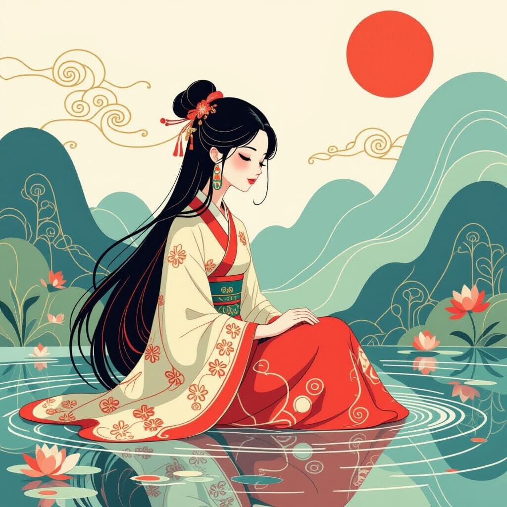 Serene Island Table Art in Whimsical Style