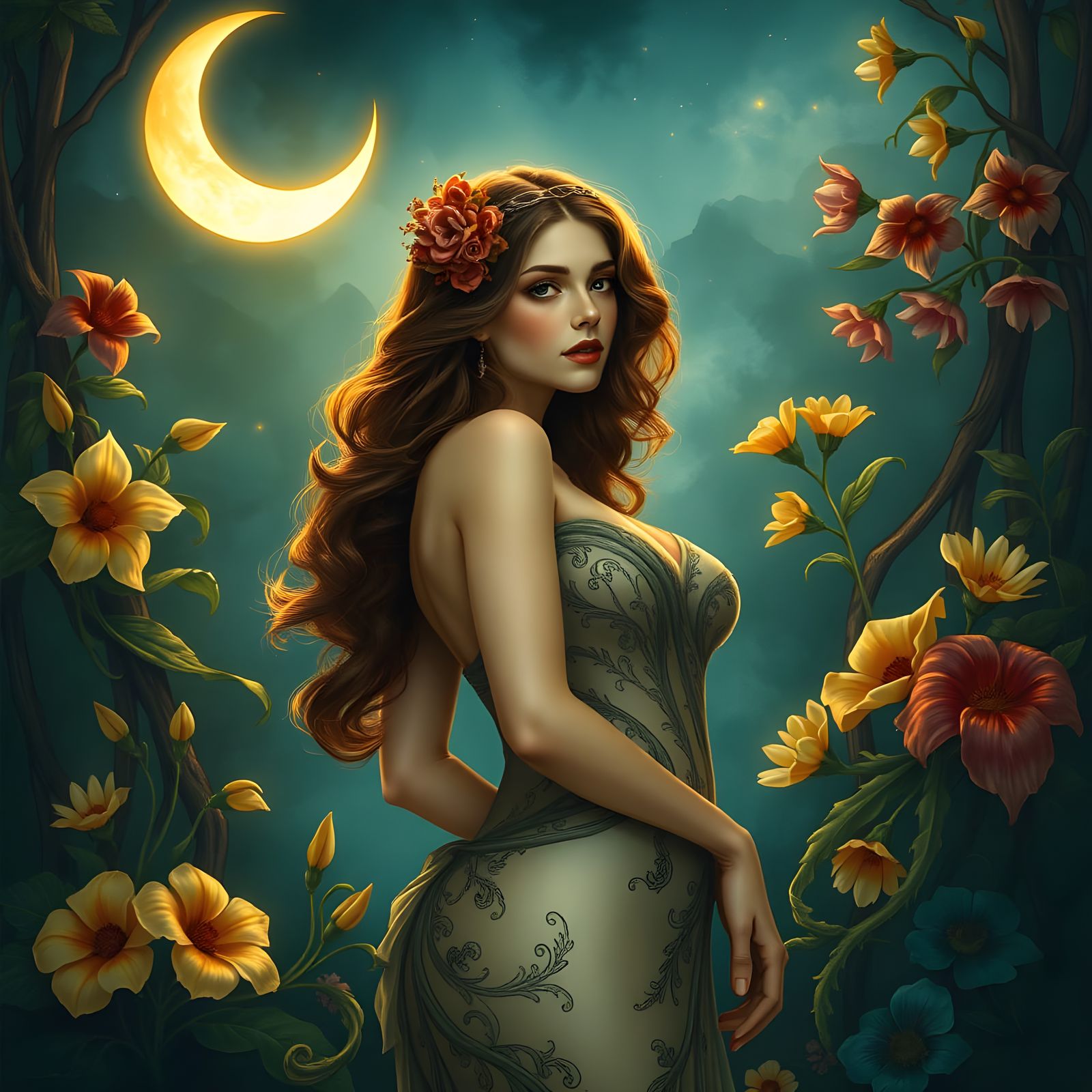 Romantic Crescent Moon Goddess