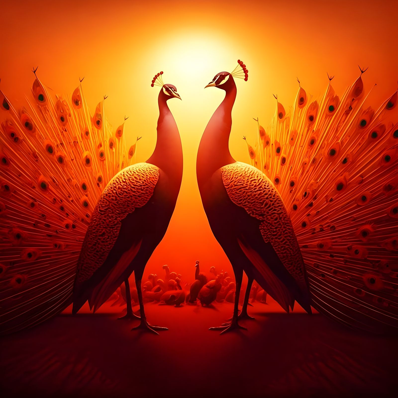 Propaganda Poster of Peacocks in Red and Orange