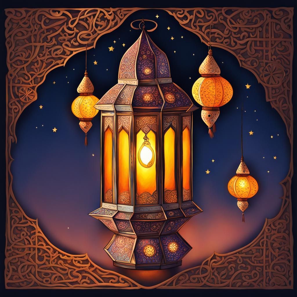Expressive Ramadan Lantern in Anime Style