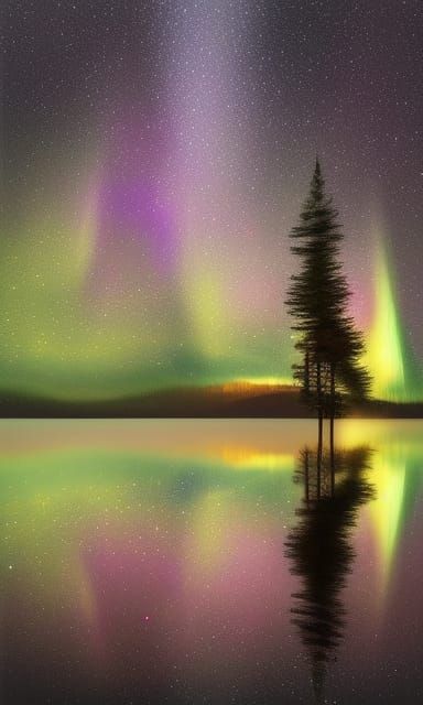 Aurora Borealis Over a Lake of Light