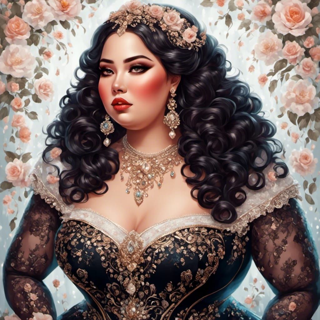 Curvy Woman in Rococo Style Velvet and Lace