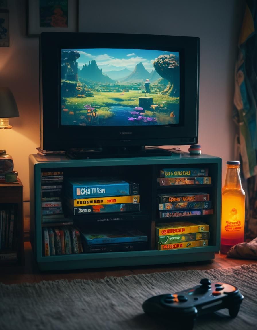 Nostalgic 1990s Childhood Bedroom Video Game Scene