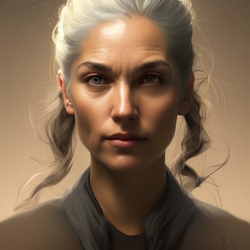 Detailed Portrait of Woman with Gray Hair in Unreal Engine