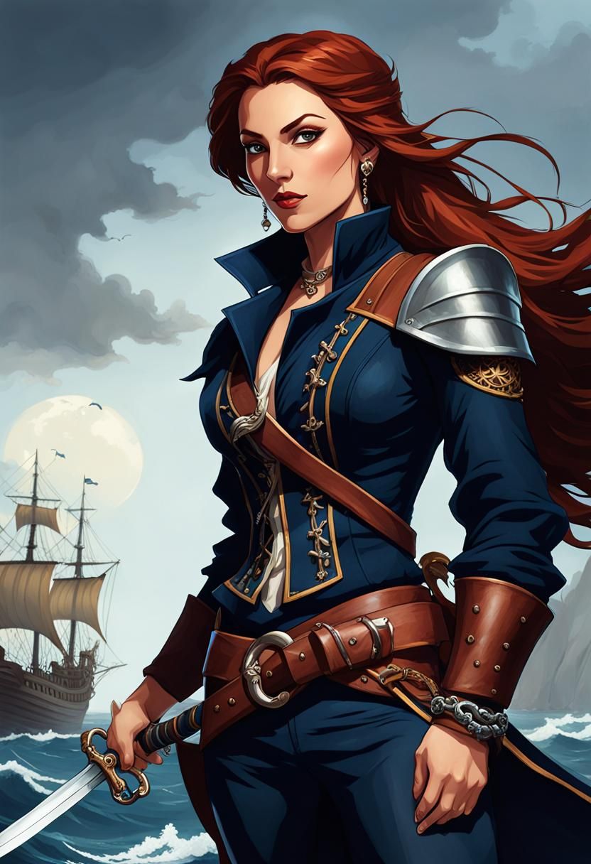 D&D Rogue on Pirate Ship Watercolor Concept Art