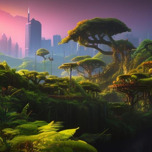 Lush Overgrown City Concept Art in 8k