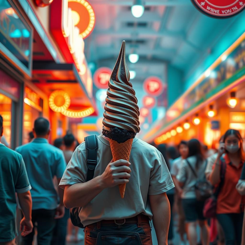 Frozen Yogurt in Crowded Aisle: Digital Concept Art