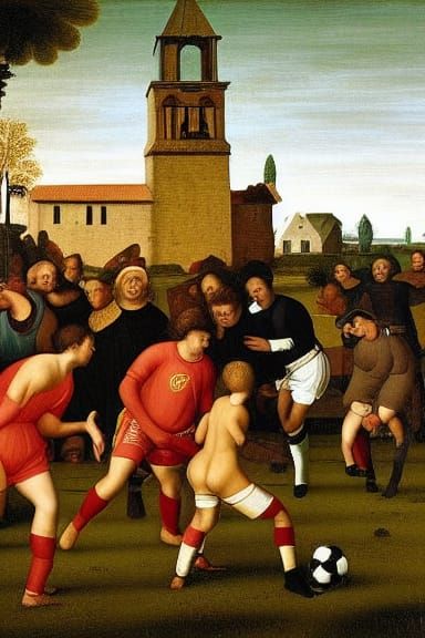 Soccer Match in Renaissance Painting Style