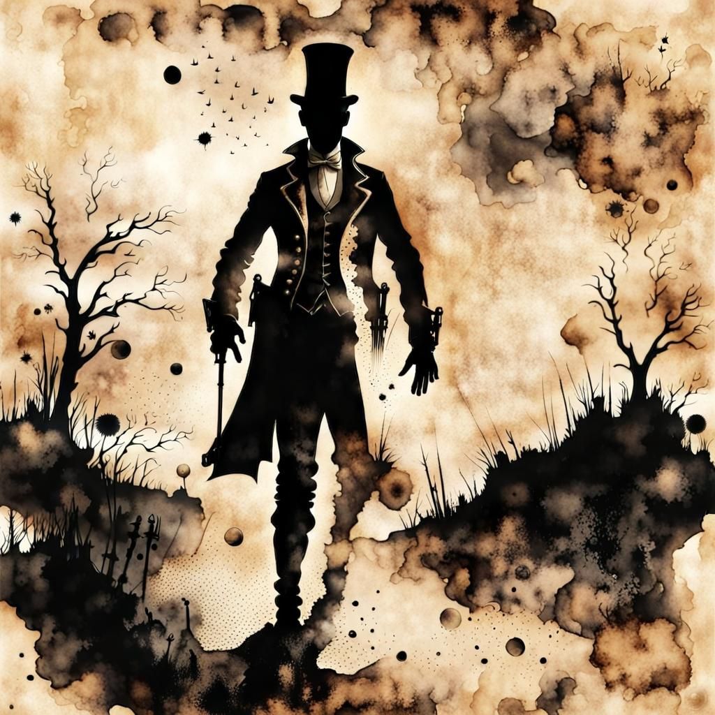 Steampunk Silhouette with Creepy Smile in Ink