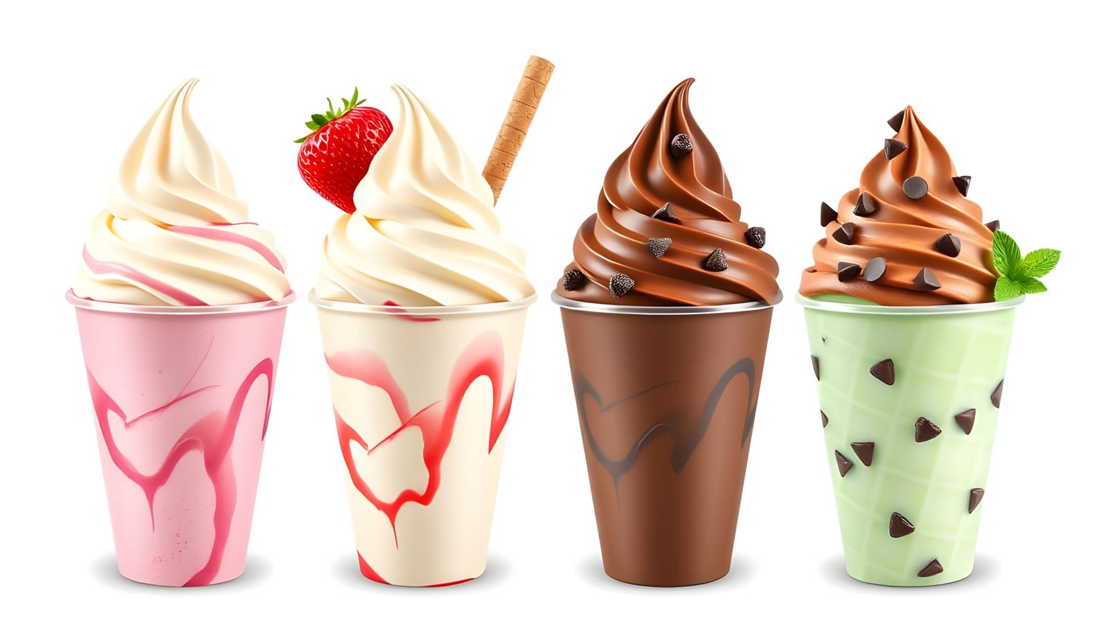 Vanilla, Strawberry, Chocolate, Mint Chocolate Chip ice crea...