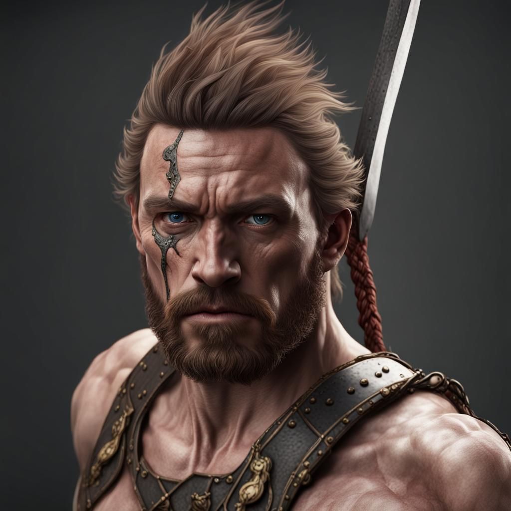Muscular Scottish Warrior in Detailed Matte Painting