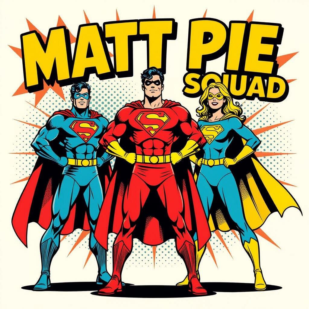 3 Superheroes in Muted Retro Colors with Comic Doodles