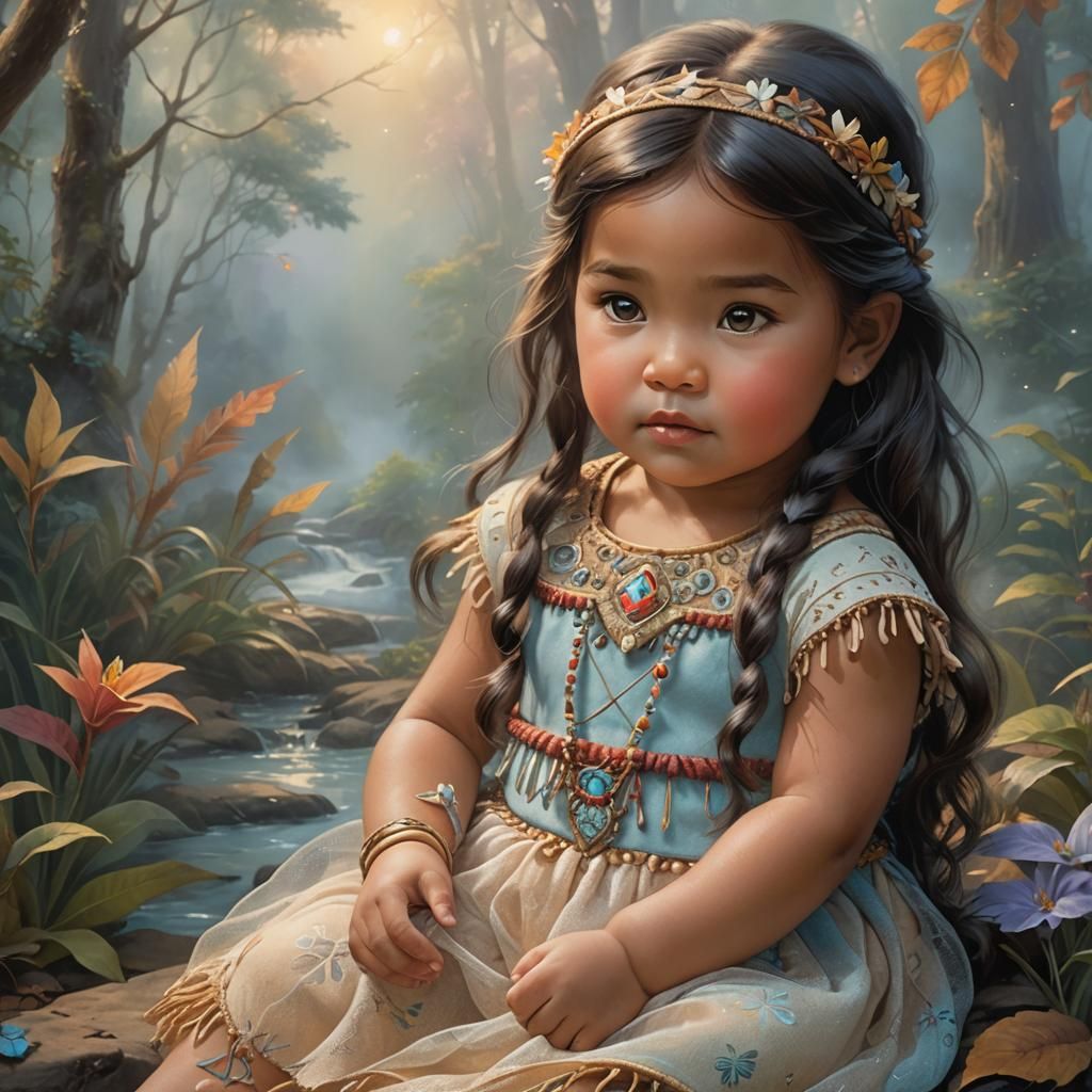Baby Pocahontas in Ethereal Fairytale Setting