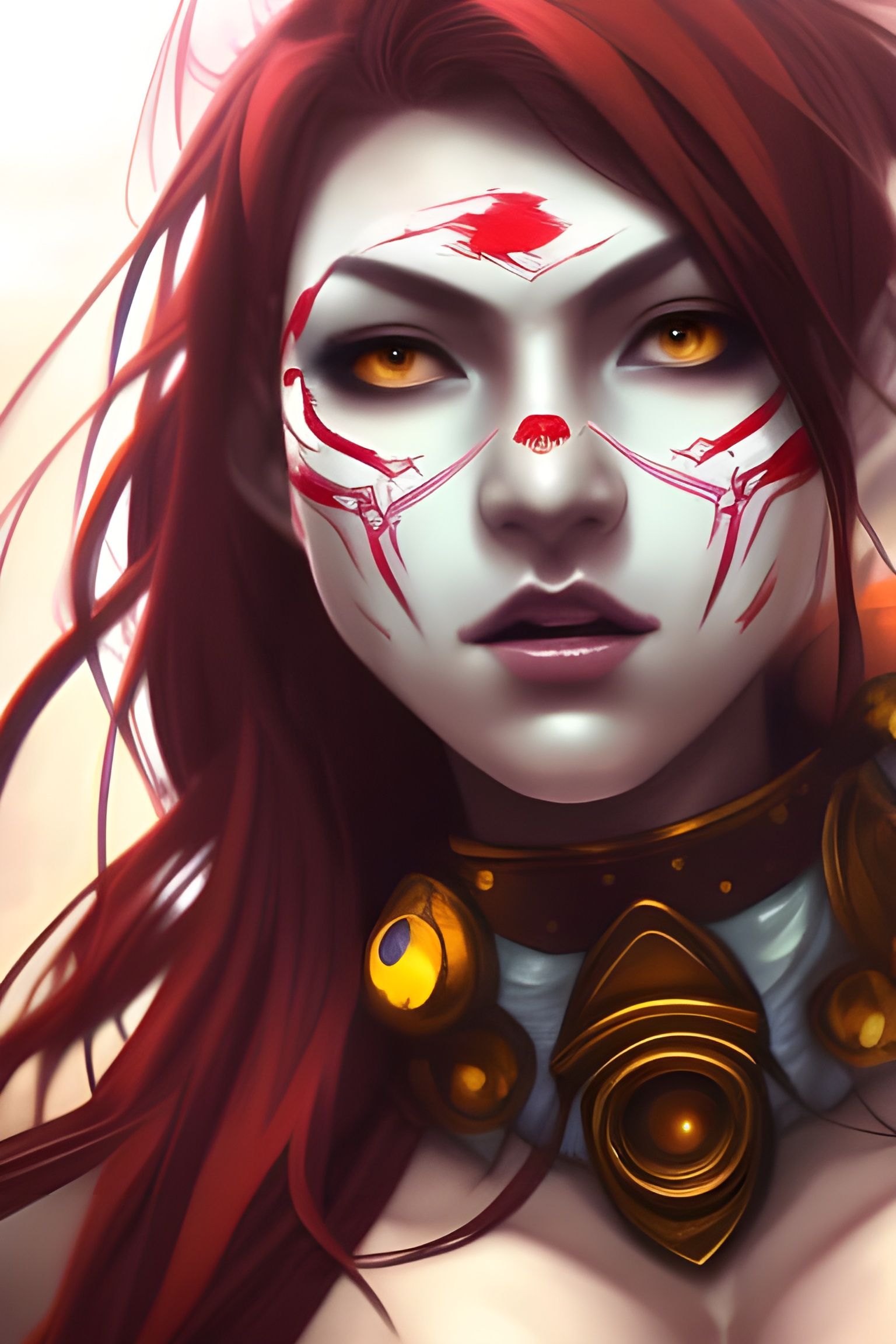 A hot anime girl warrior in oni Mask off