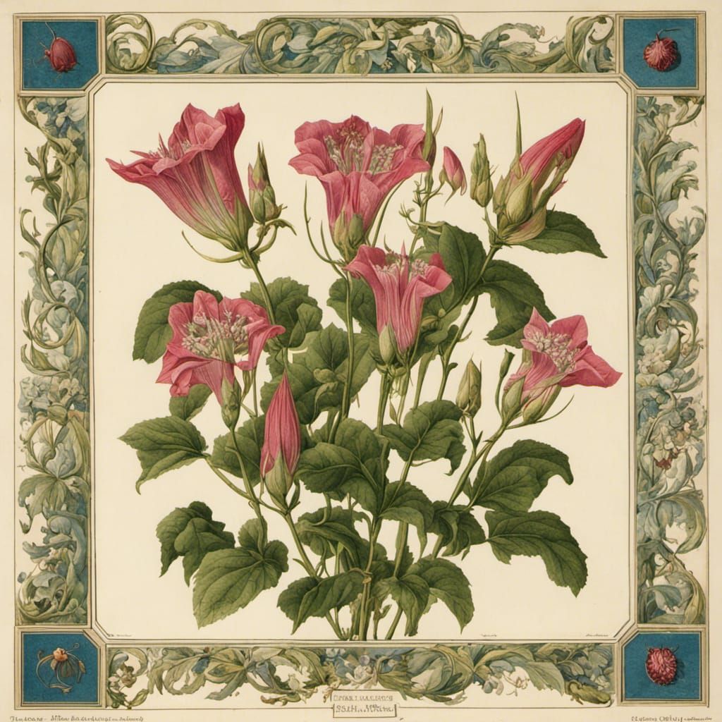 Bellflower Botanical Chart with Decorated Frame