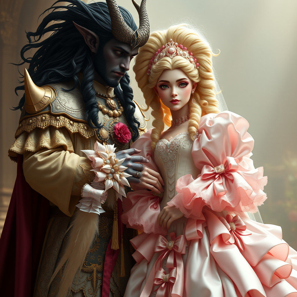 Demon King and Princess in Romantic Fantasy Style