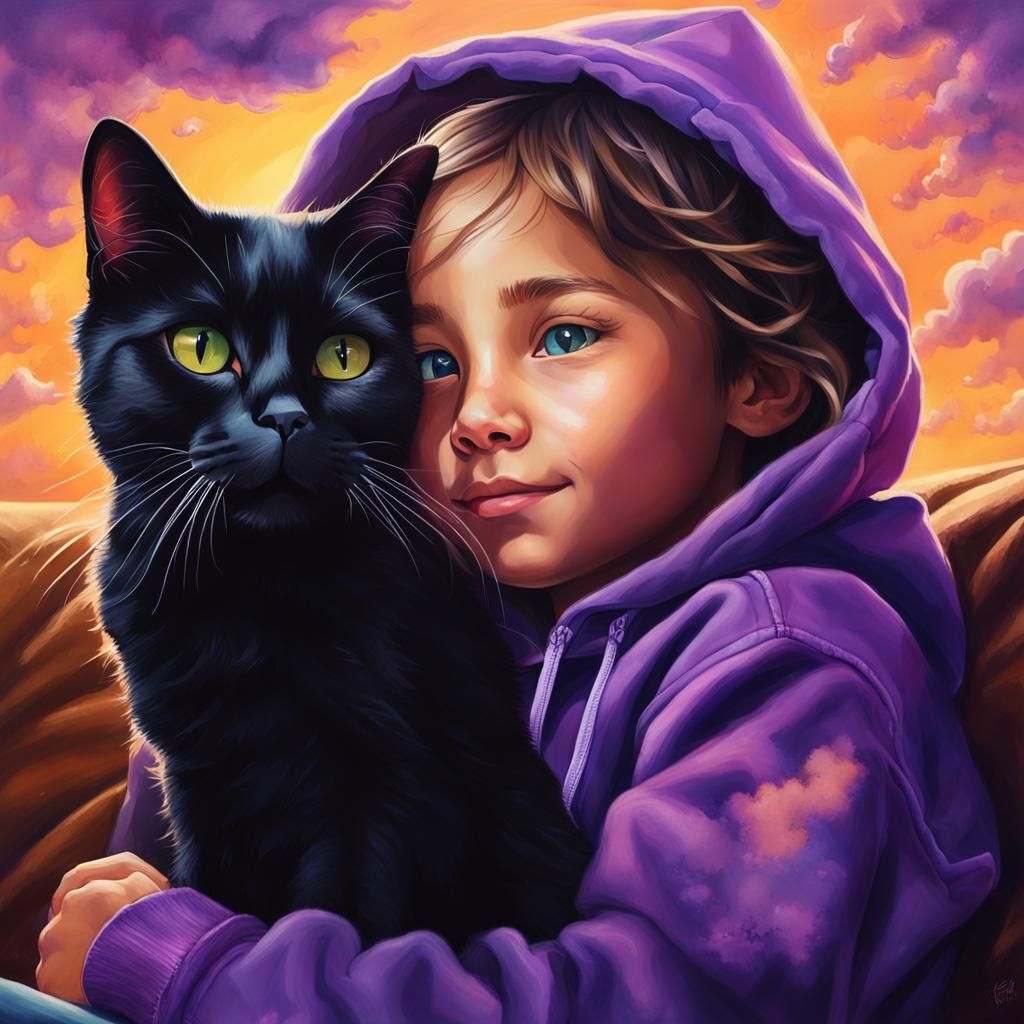 Girl with Black Cat: Hyperrealistic Splash Art