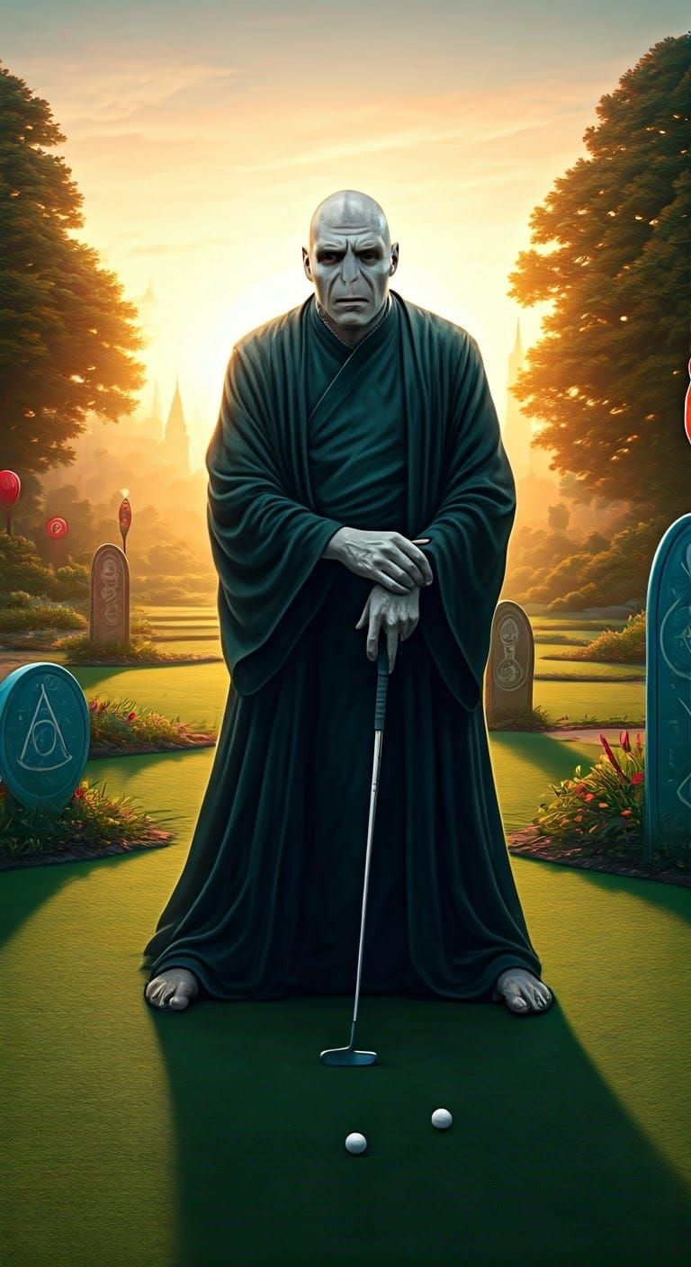 Voldemort Plays Mini Golf in Whimsical Surreal Style