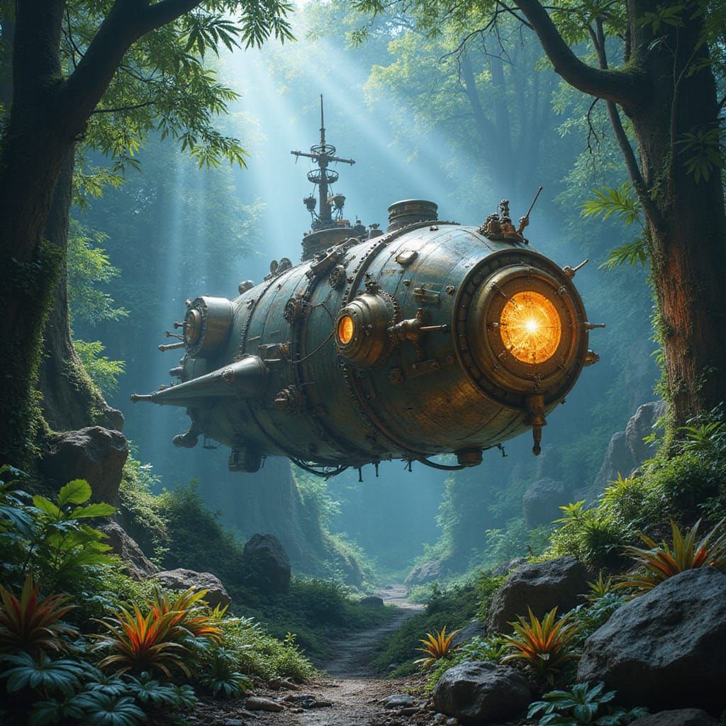 Clockwork Spaceship in Alien Jungle