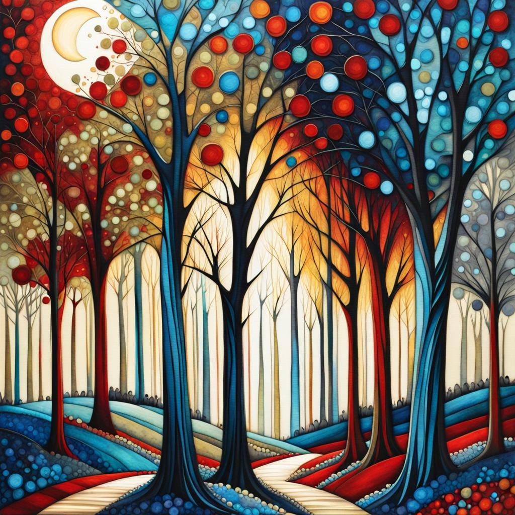 Beautiful arabesque forest trees, surreal nature