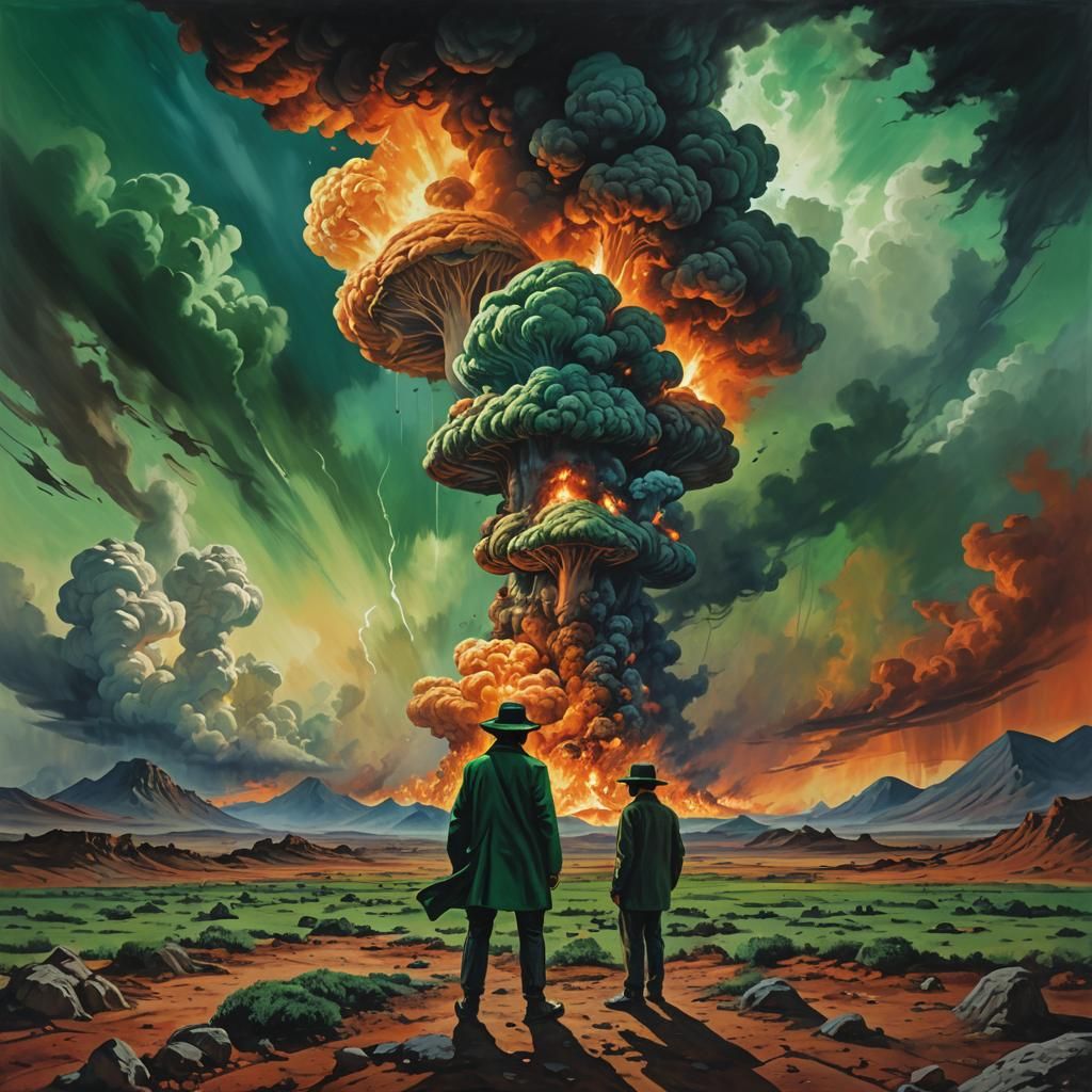 Surreal Apocalyptic Standoff in Expressionist Style