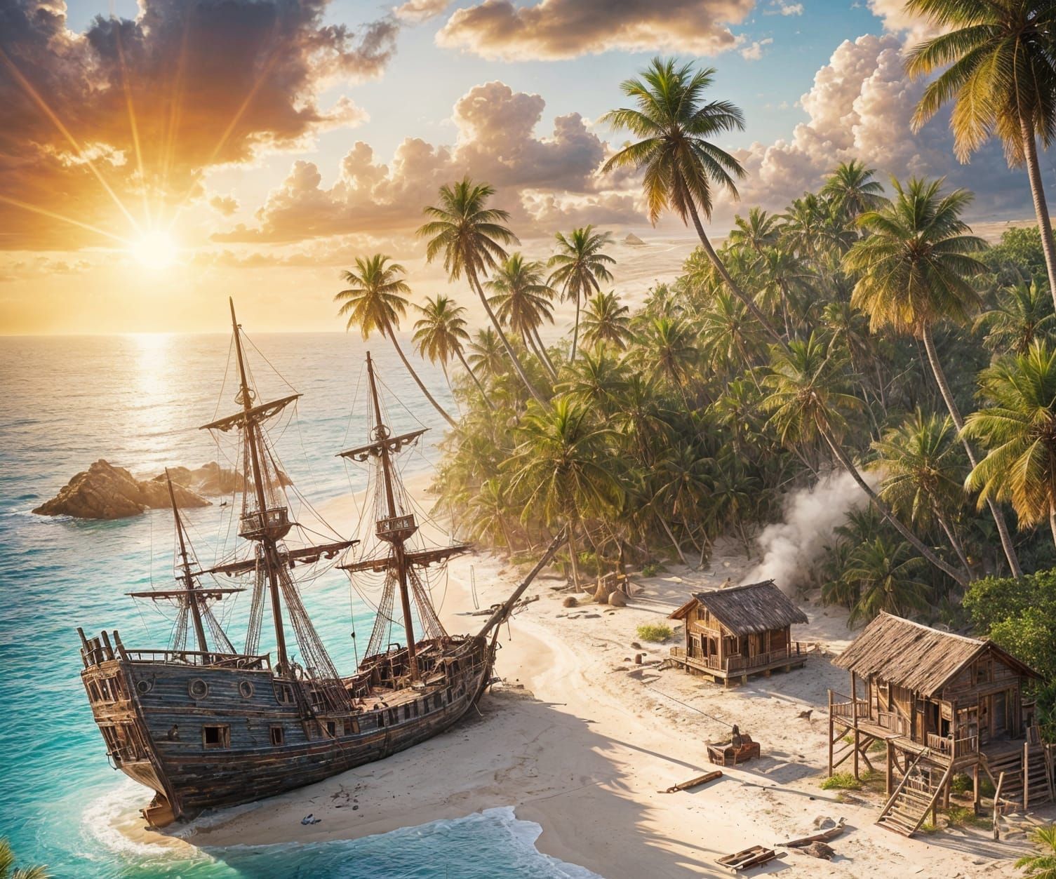 Forgotten Pirate's Treasure on a Tropical Desert Island