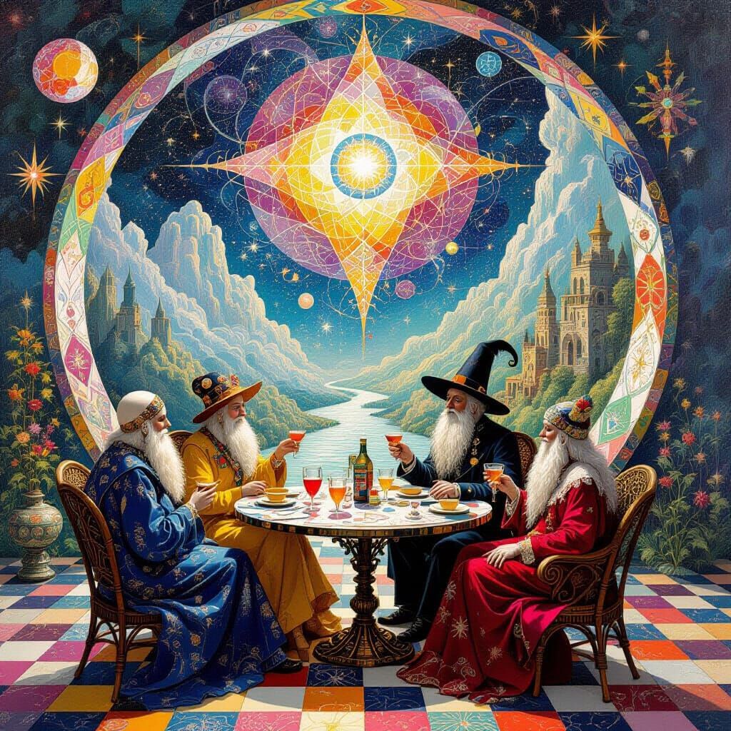 Psychedelic Utopia: Sacred Geometry in Oil Painting Style