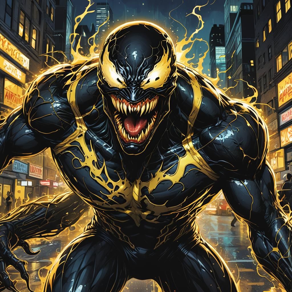 Venom Smashing Through City in Comic Book Style