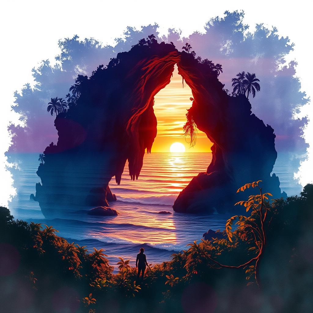 Thai Cave Mouth: Digital Watercolor Double Exposure