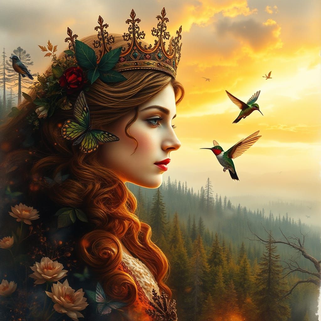 Queen of Mystical Forest in Watercolor Style