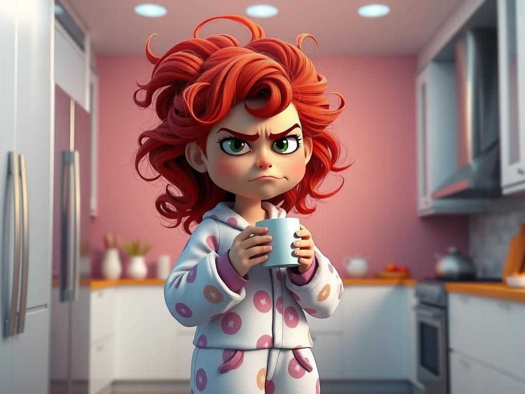 Cartoon Lady with Coffee in Pixar Animation Style