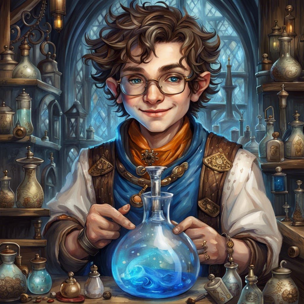 Halfling Alchemist Portrait in Fantasy Style