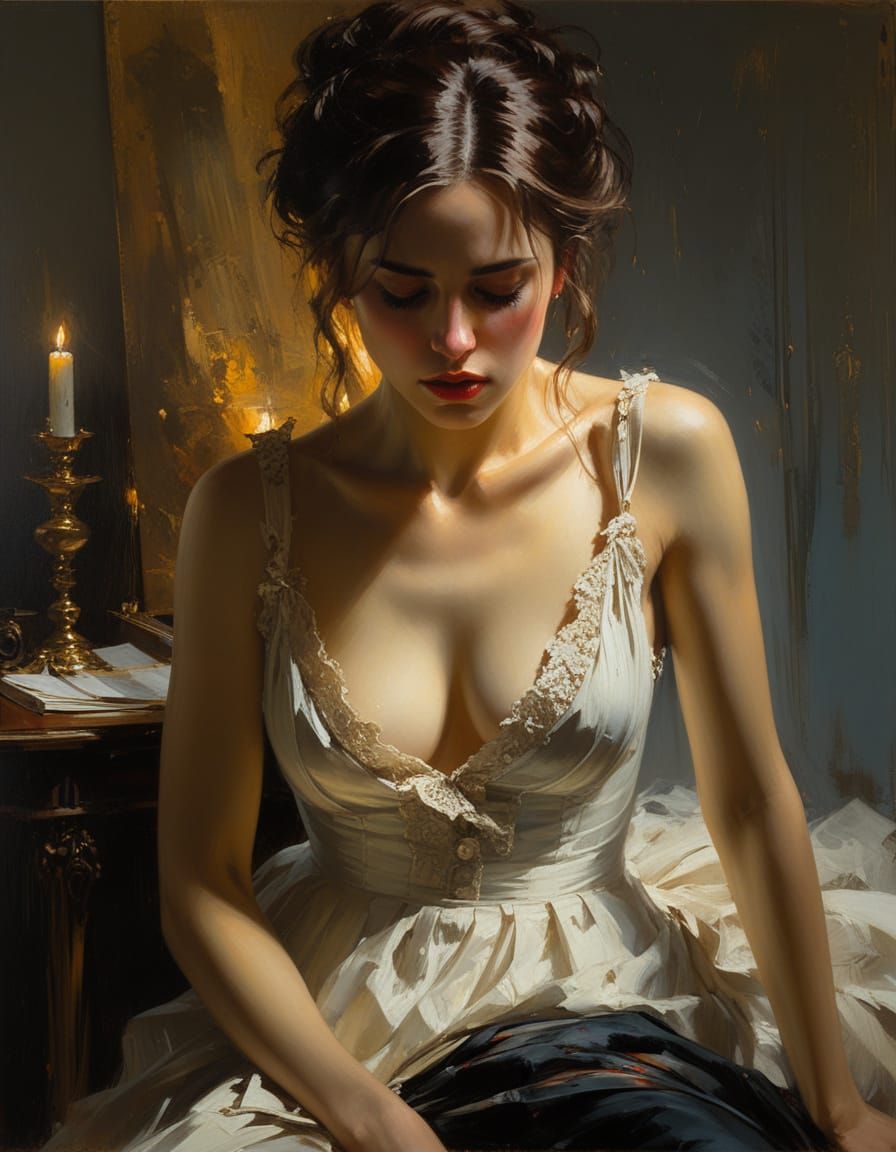 Victorian Woman Expressing Emotion in Dramatic Light