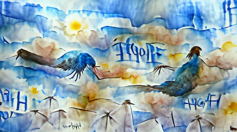 Watercolor Bird in Blue Sky: Hopeful Art