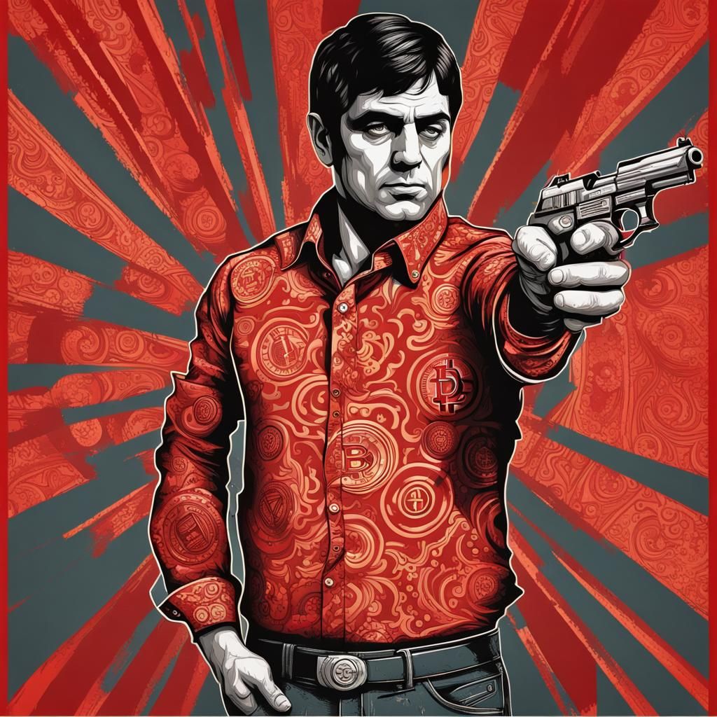 Bitcoin Scarface Character in Abstract Art Style