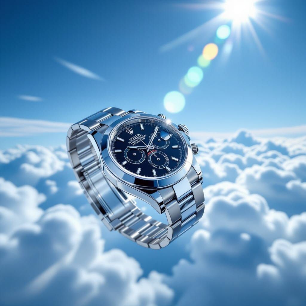 Rolex Watch Falling Through Sky in Cinematic Style